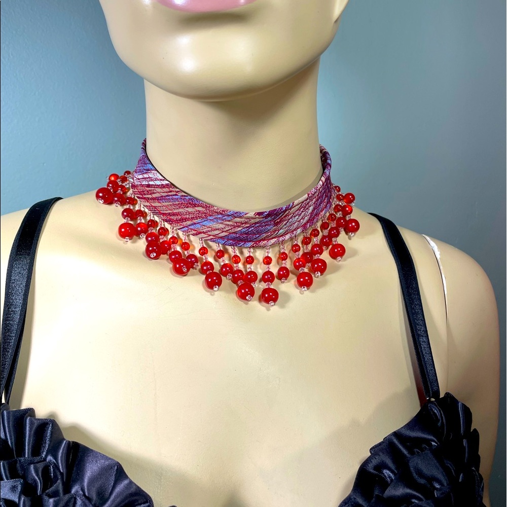 Upcycle’d silk men’s tie sexy choker with Bead Trim